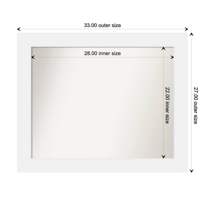 Corvino White Framed Non-Beveled Custom Wall Mirror, Bathroom Vanity Mirror - Outer Size: 33 x 27