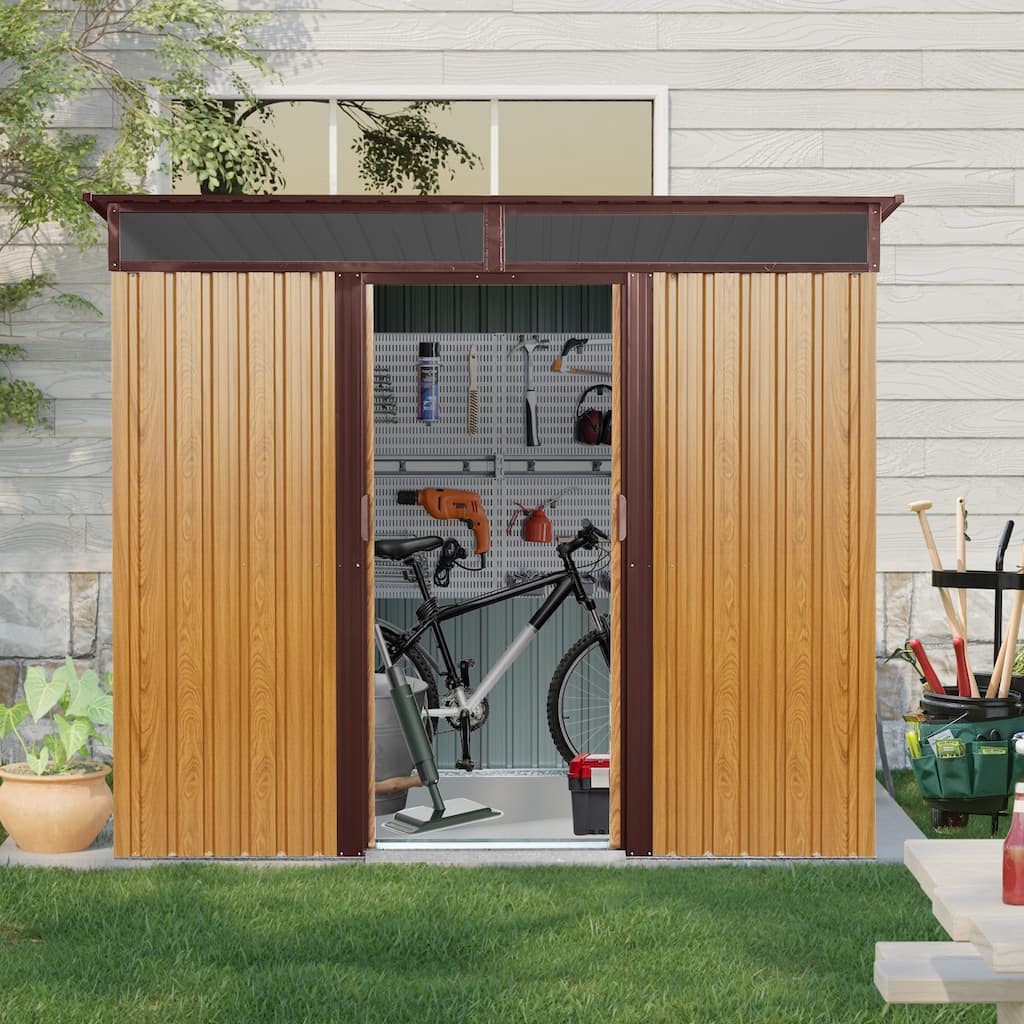 GDF Studio - Sandberg Outdoor Metal Storage Shed with Transparent Panels and Lockable Sliding Doors