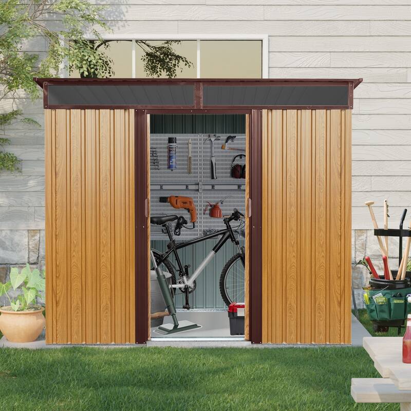 Rust Galvanized Steel Garden Shed, Waterproof Tool Shed Storage Shed with Lockable Sliding Door & Corrosion-resistance
