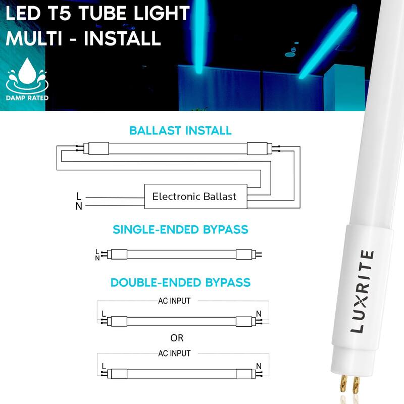 Luxrite 4FT T5 LED Tube Lights, 24W=54W, 45.78", Ballast and Ballast Bypass Compatible, Damp Rated 12 Pack
