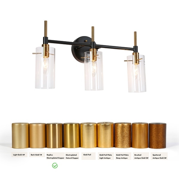 Alva Black Gold Modern Vanity Lights 3-Light Cylinder Clear Glass
