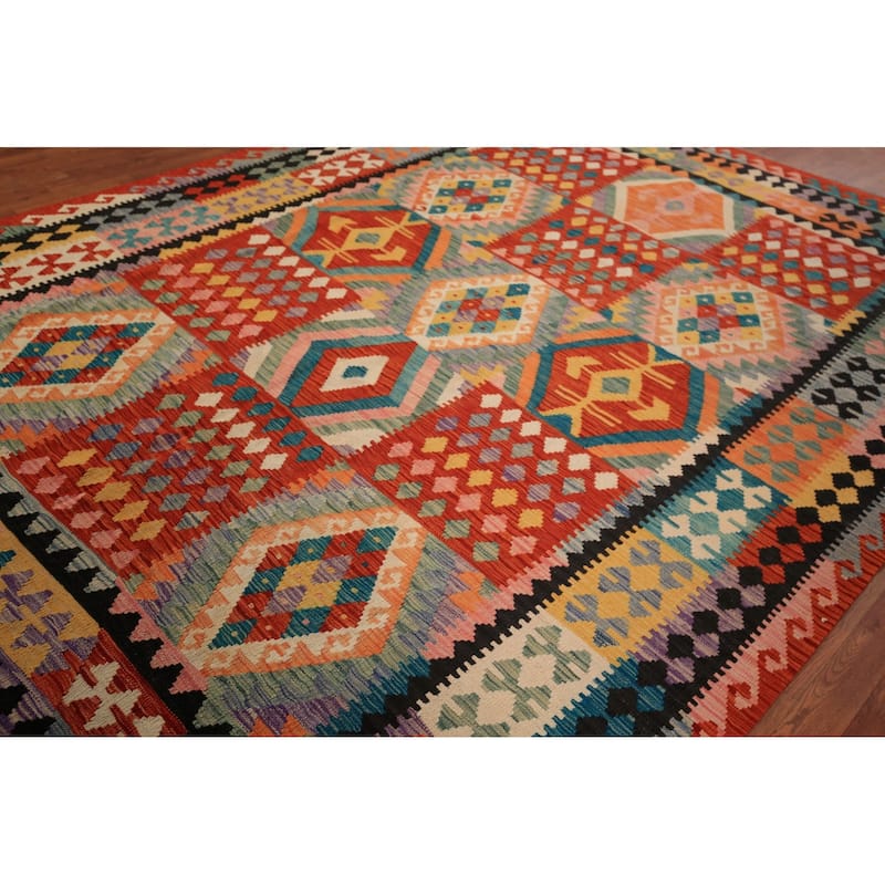 Geometric Kilim Oriental Area Rug Bedroom Flatweave Wool Carpet - 8'3" x 11'5"