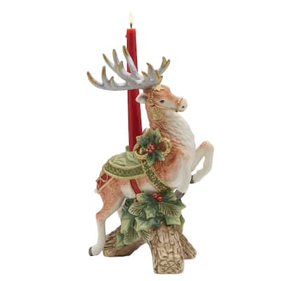 Fitz and Floyd Holiday Home Green Leap Deer Candleholder 11.5In - N/A