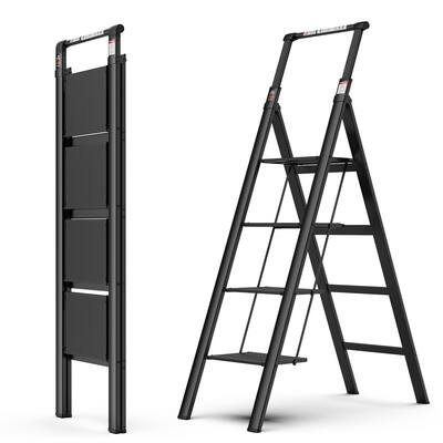 Retractable Handgrip Folding Step Stool Aluminum Stool Ladders 3 Steps Portable Ladder for Adults with Anti-Slip Wide Pedal