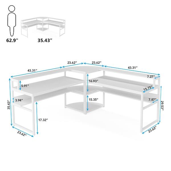 LShaped Computer Desk with Storage Shelves & Monitor Riser Bed Bath