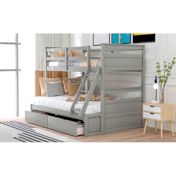 slide 2 of 46, Twin Over Full Bunk Bed with Drawers - Convertible Vintage Design