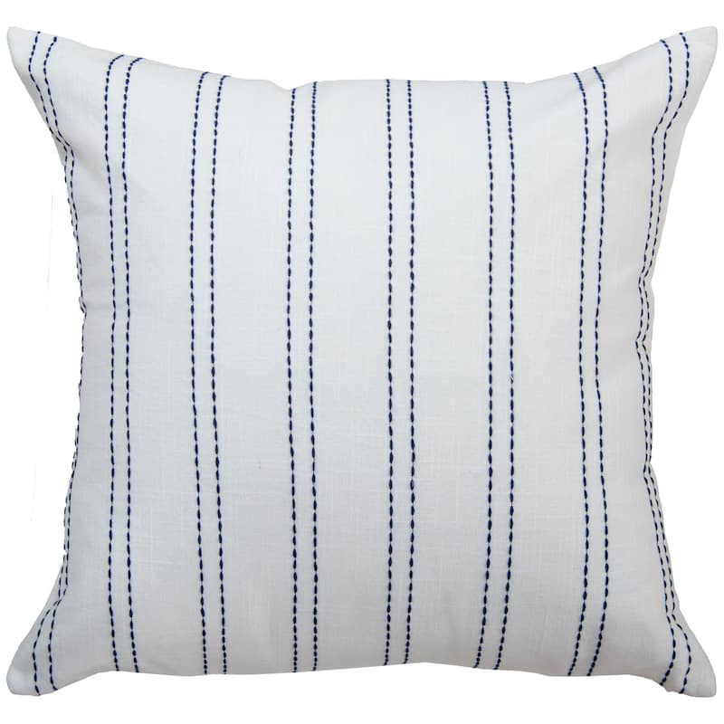 Rizzy Home Striped Embroidered Pillow - Cover Only - White/Blue