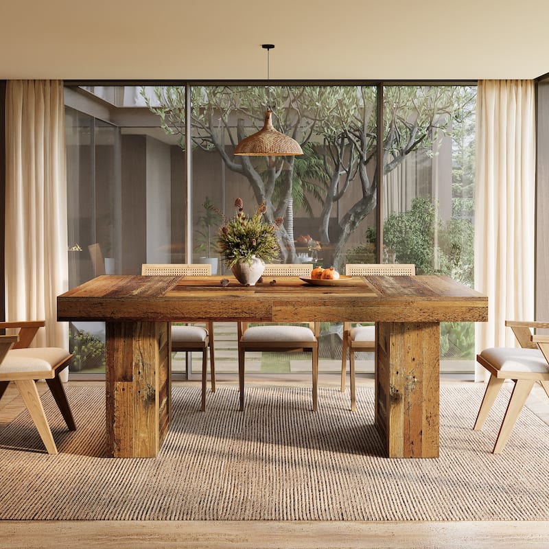 63'' Farmhouse Dining Table for 6, Rectangle Wooden Kitchen Table