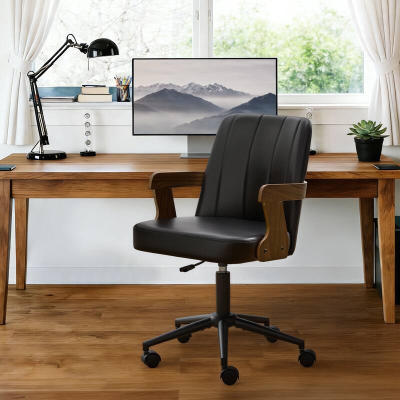 Swivel Home Office Chair Adjustable Height Desk Chair with Wheels and Armrests - 32.7"-36.6"H x 19.9"W x 22.8"D