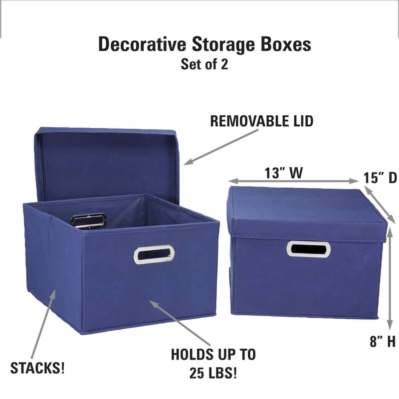 Household Essentials Storage Boxes with Lids and Durable Grommet Handles - 15.0"L x 13.0"W x 8.0"H