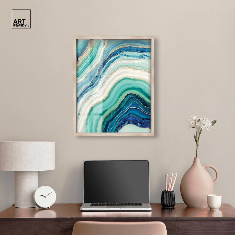 Blue Green Abstract Agate I Shadowbox by Art Remedy