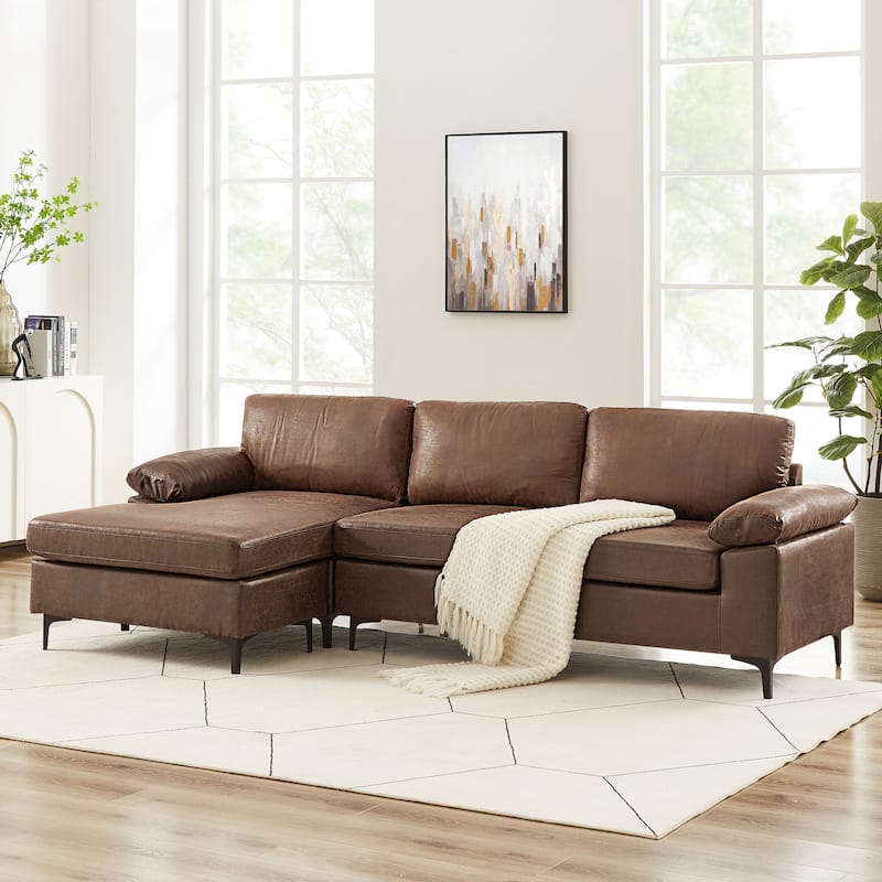 VANOMi 100in Mid-Century Modern Reversible Faux Suede Sectional Sofa - Brown