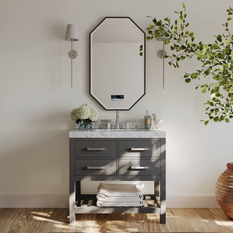 Ancerre Designs Elizabeth Bathroom Vanity Set - 36"W x 22"D x 34.5"H - Brushed Nickel Finish - Sapphire Gray