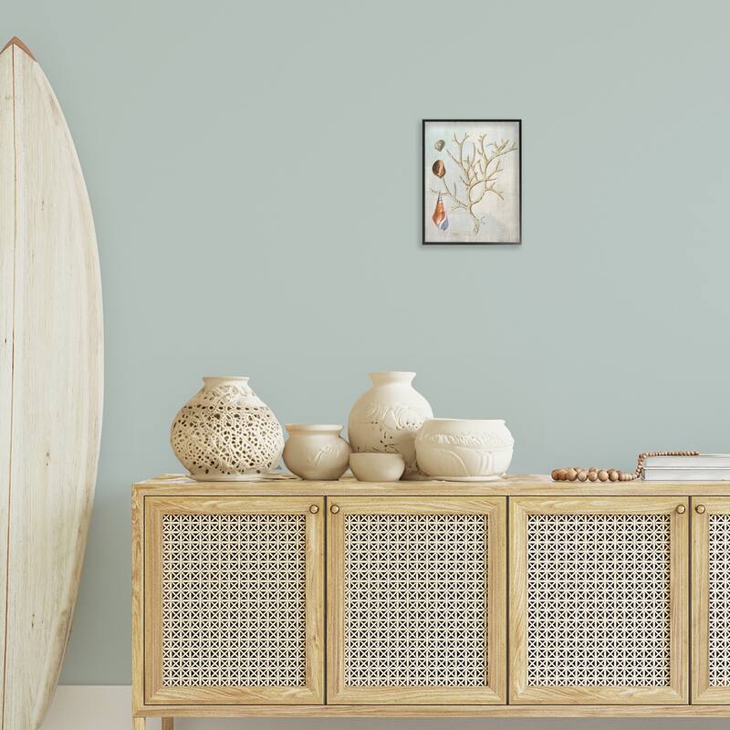 Stupell Seashells and Coral Branch Framed Giclee Art Design By Susan Arnot