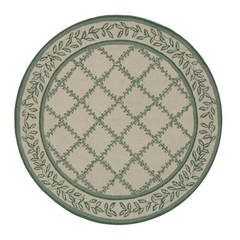 SAFAVIEH Handmade Chelsea Kimber Trellis French Country Wool Rug - 5'6" Round - Ivory/Light Green - Round