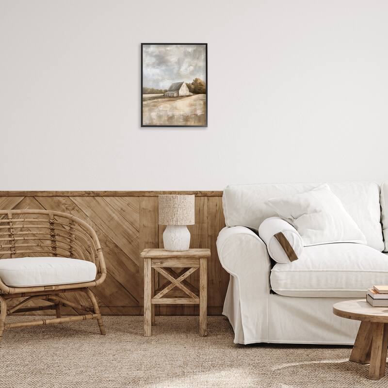 Stupell Cloudy Farm Landscape Framed Giclee Art Design By Petal Prints Design