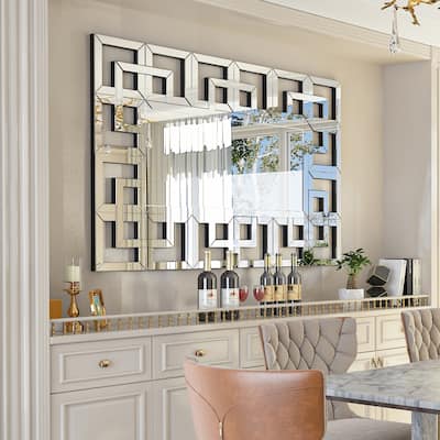Large Wall Art Mirror Decor Silver Accent Geometric Frame