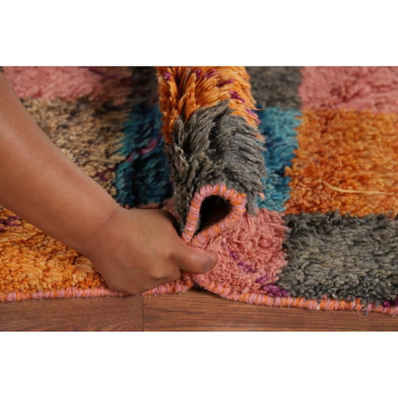 Checkered Plush Moroccan Oriental Area Rug Handmade Wool Carpet - 6'6" x 10'9"