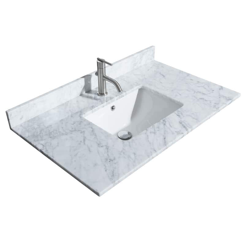 Strada 36-Inch Single Vanity Set, Carrara Marble Top, 34-Inch Mirror