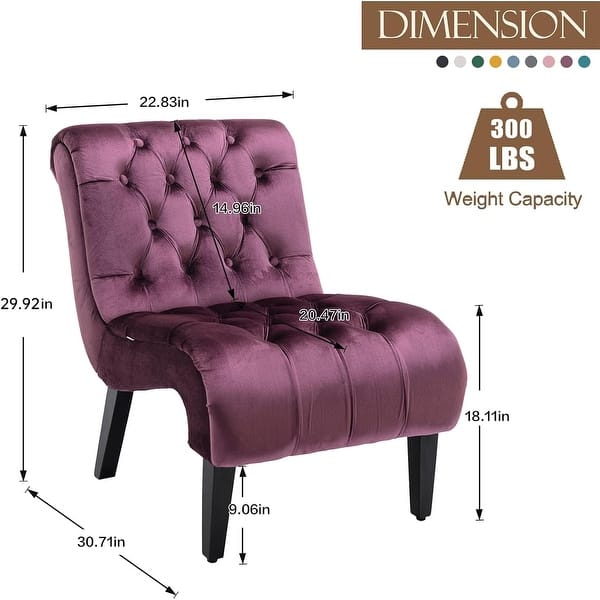 Modern Velvet Armless Accent Chair with Tufted Backrest and Solid Wood ...