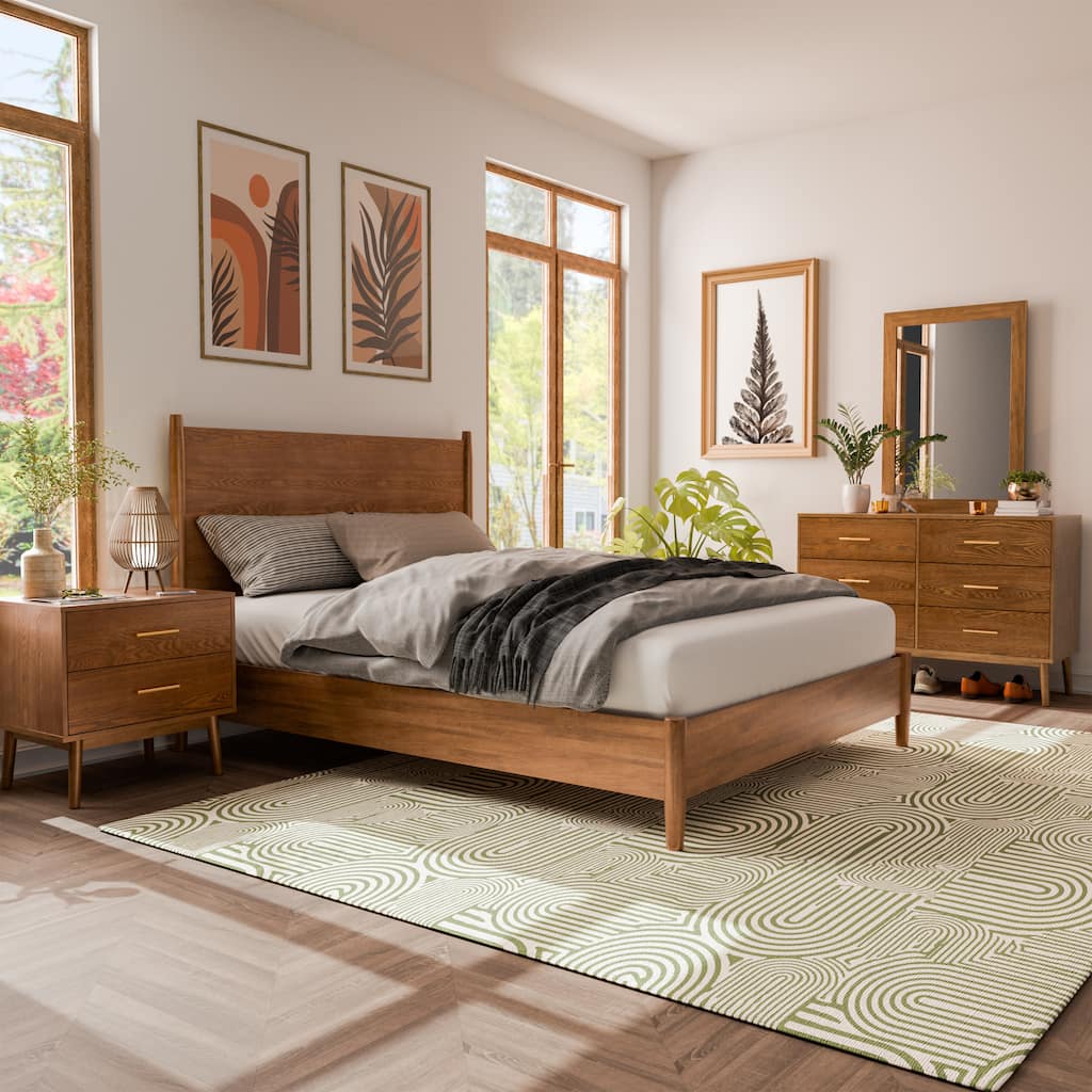 Furniture of America Beau Midcentury 4-Piece Walnut Wood Platform Bedroom Set