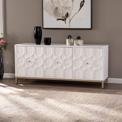 SEI Furniture Gliday Contemporary White Wood 3-Door Buffet Sideboard Accent Cabinet
