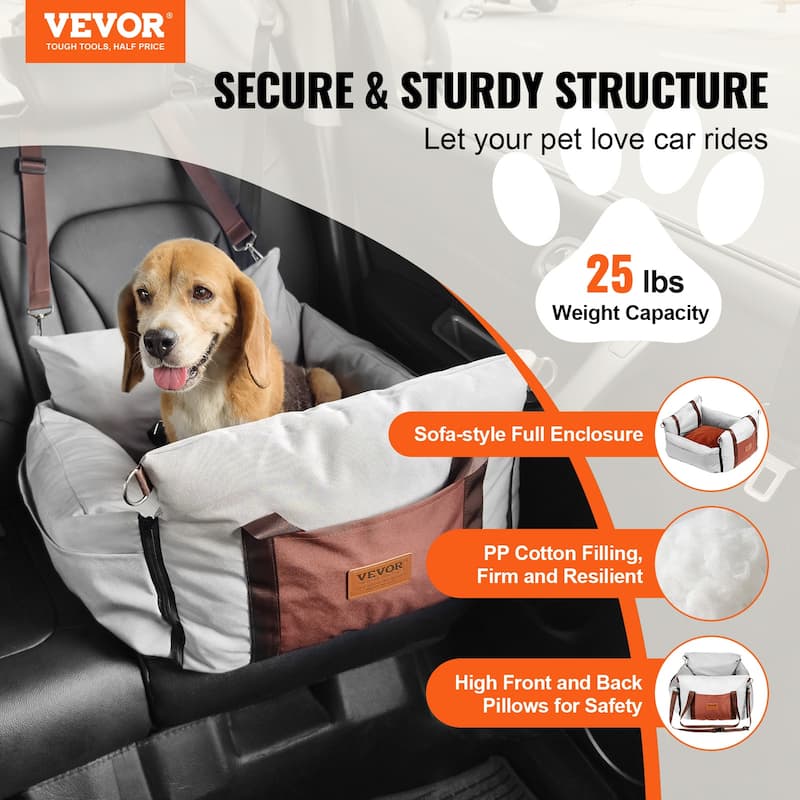 Dog Car Seat, Dog Booster Seat for Car with Side Handles and A Storage Pocket