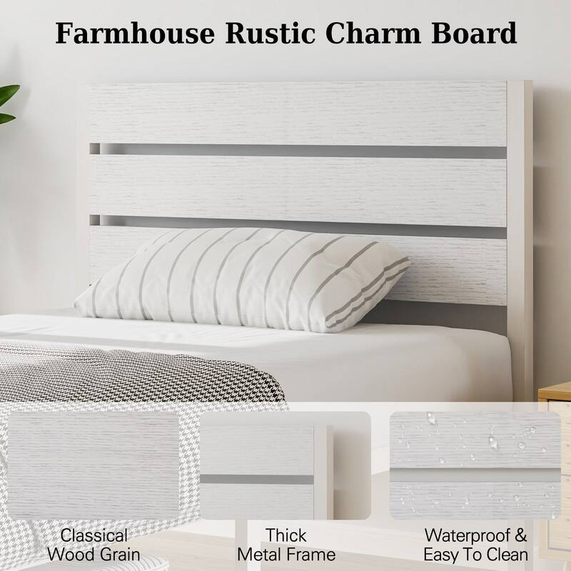 Javlergo Platform Bed Frame with Wood Headboard, Strong Metal Slats Support No Box Spring Needed