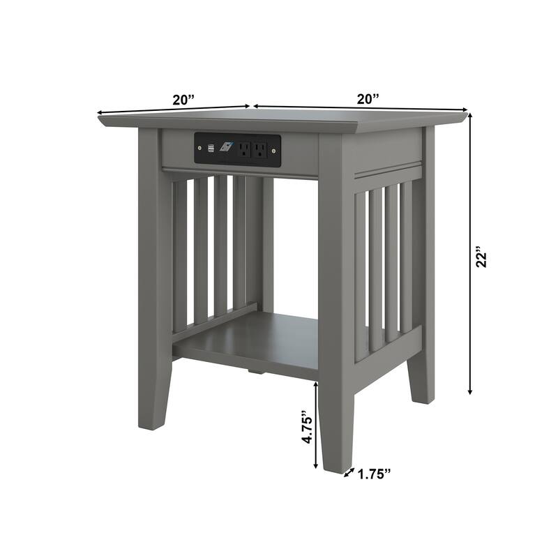 AFI Mission End Table Set of 2 with Built-in Charger