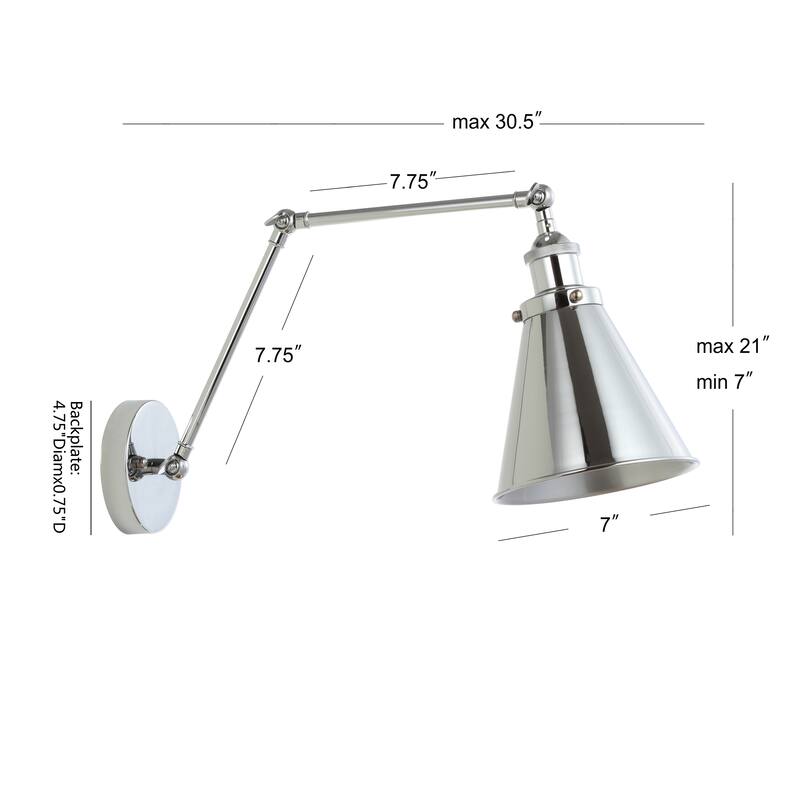 Elliot 7" Adjustable Arm Metal LED Wall Sconce, Chrome by JONATHAN Y