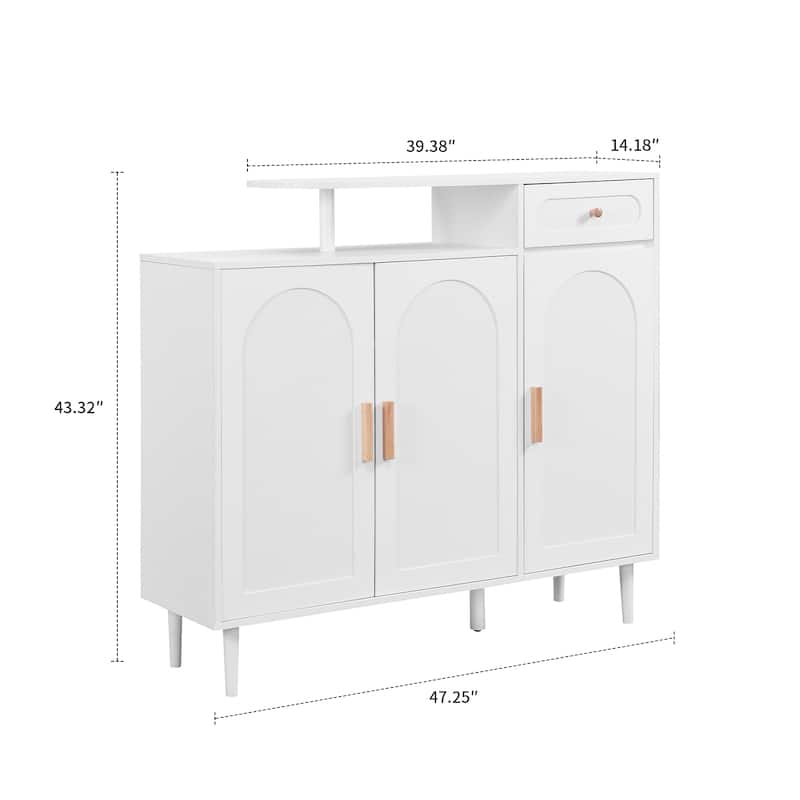 Modern Entryway Wood Shoe Organizer Storage Cabinet with 2 Cabinets and a Drawer