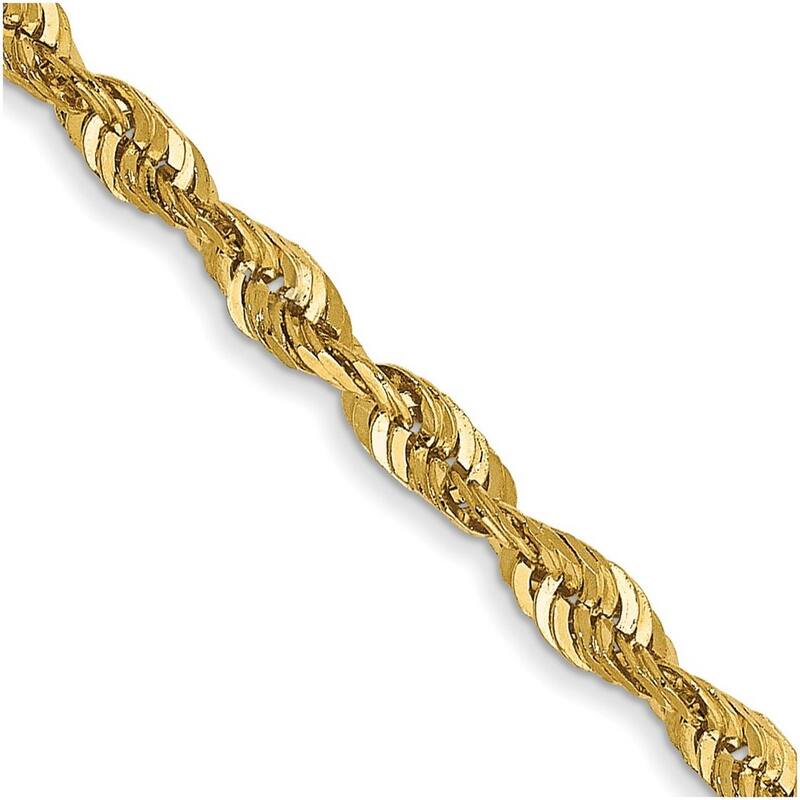 Curata 14k Yellow Gold Solid Lightweight Lobster Claw Closure 2.5mm Sparkle Cut Extra light Rope Chain Bracelet