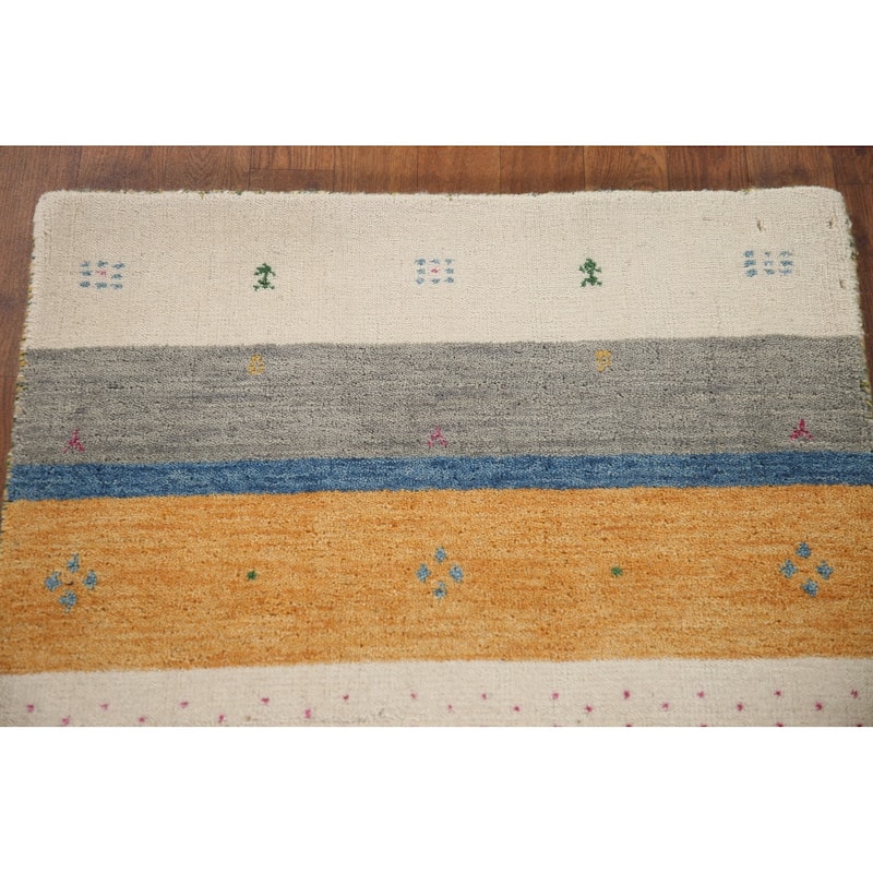 Striped Gabbeh Indian Rug Hand-Knotted Wool Carpet - 2'6"x 4'11"