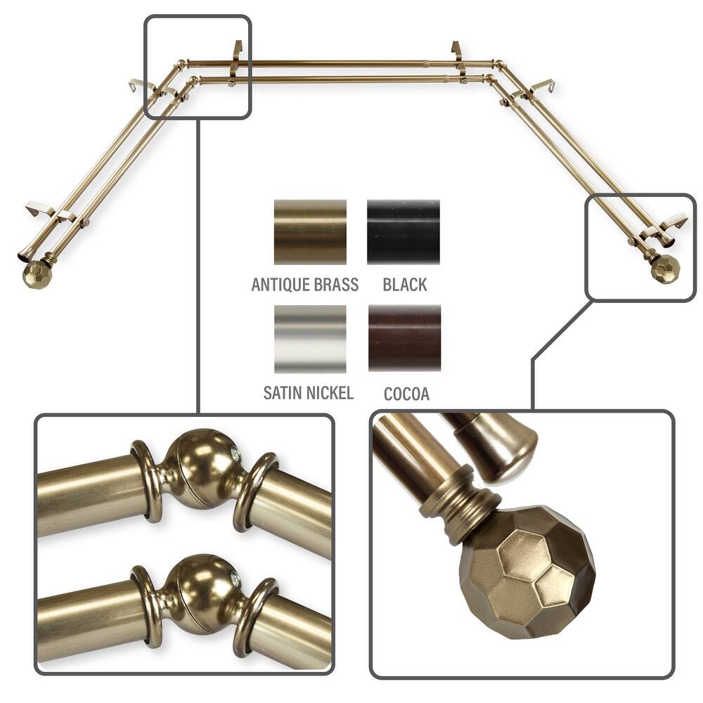 InStyleDesign Finley 13/16" Double Bay curtain rod 20"-36", 38"-72"