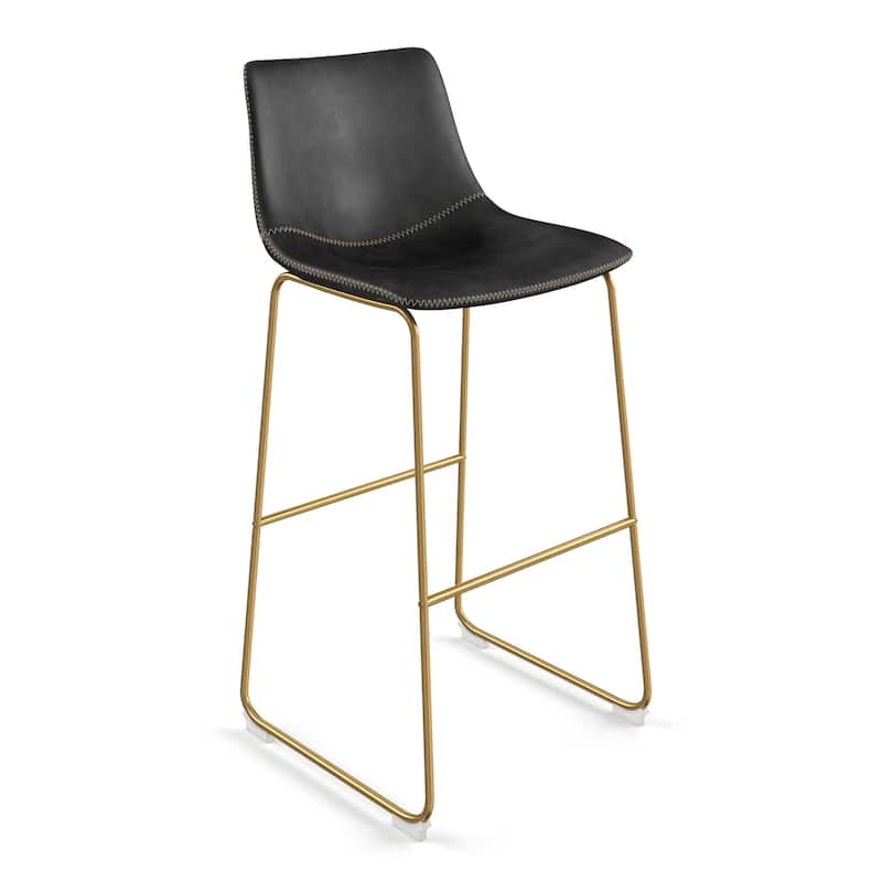 Petra Bar Height Stools (Set of 2) - Black Vegan Leather / Gold
