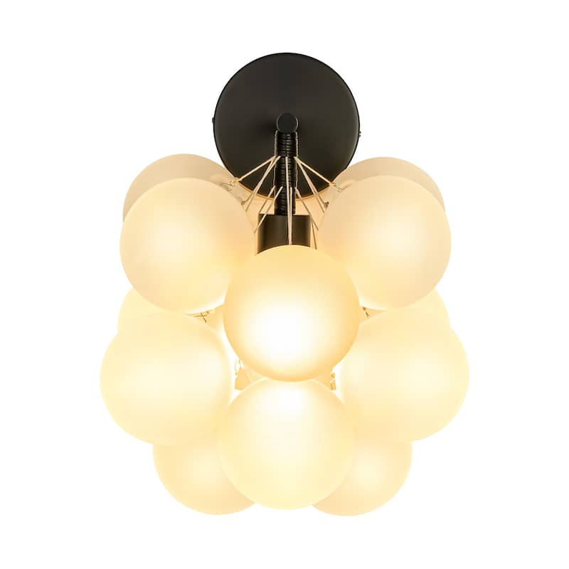 1-Light Modern Glam Dimmable Black Frosted Opal Glass Globe Bubble Wall Light - 11.8 in. W x 11.8 in. H x 14.1 in. D