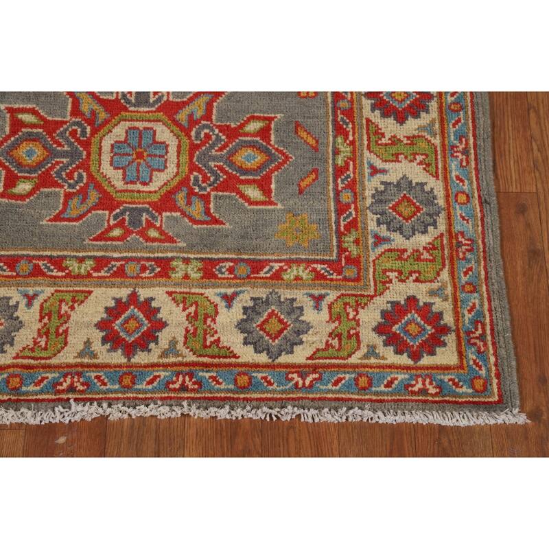Gray Kazak Foyer Rug Handmade Geometric Wool Carpet - 2'9"x 4'1"