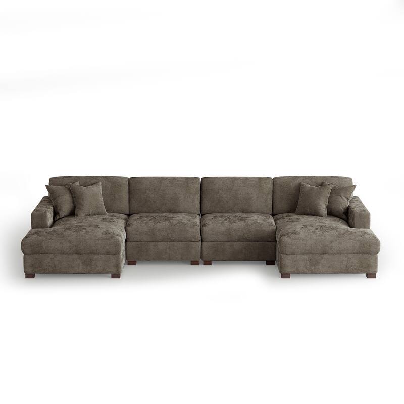 Oversized Chenille Modular Sectional Sofa With Deep Seat