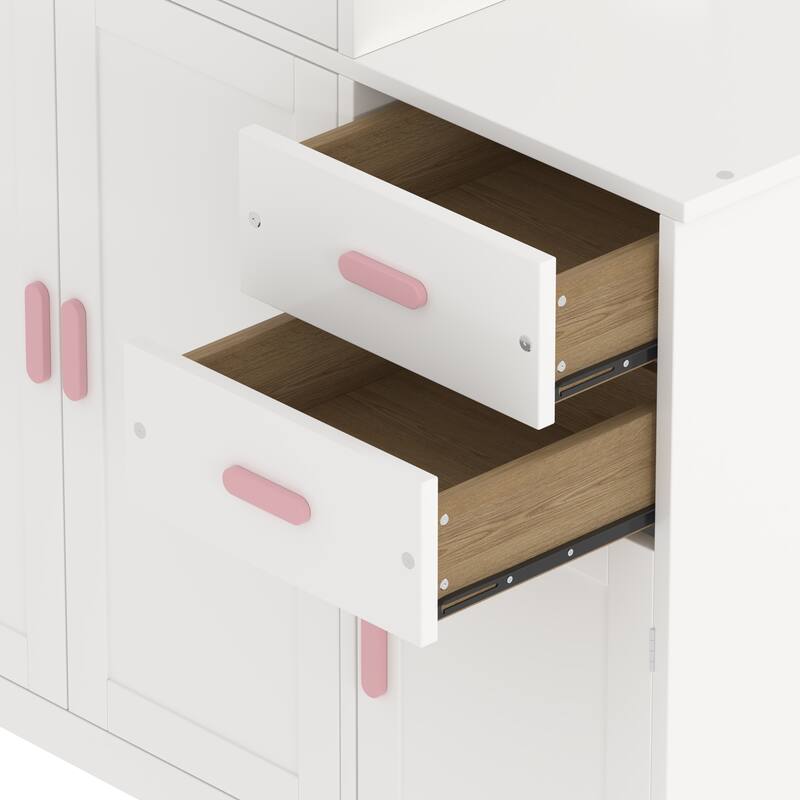 Twin Size Platform Bed with Bookshelf, Movable Wardrobe, Storage Cabinet, Drawer and Pull-out Trundle Bed, Wood Daybed Frame
