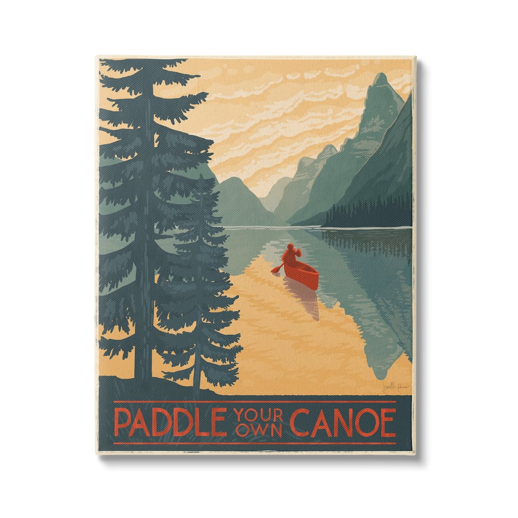 Stupell Paddle Your Own Canoe Phrase Mountain Lake Adventure Canvas Wall Art - Green