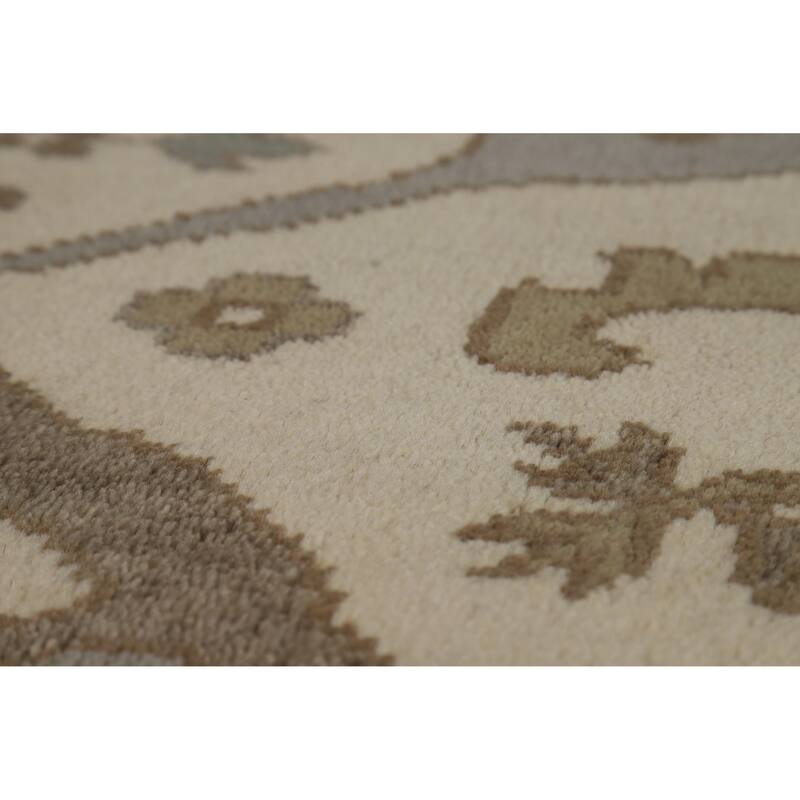 Ivory Oushak Indian Area Rug Handmade Wool Carpet - 8'1"x 9'8"