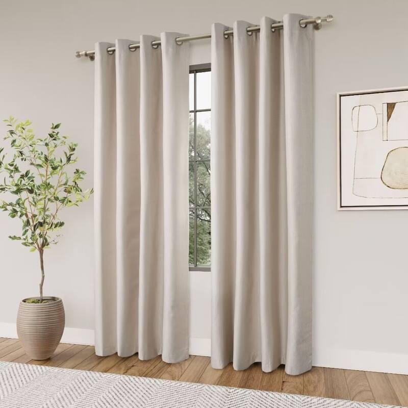 Textured Grid 100% Blackout Grommet Curtain Pair(2 Panels)