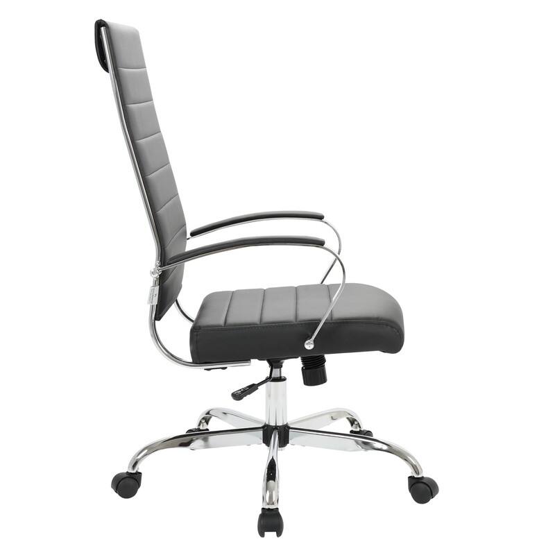 Benmar High-Back Leather Office Desk Chair in Stainless Steel Frame Adjustable Height Tilt Lock 360 Swivel Ergonomic Chair