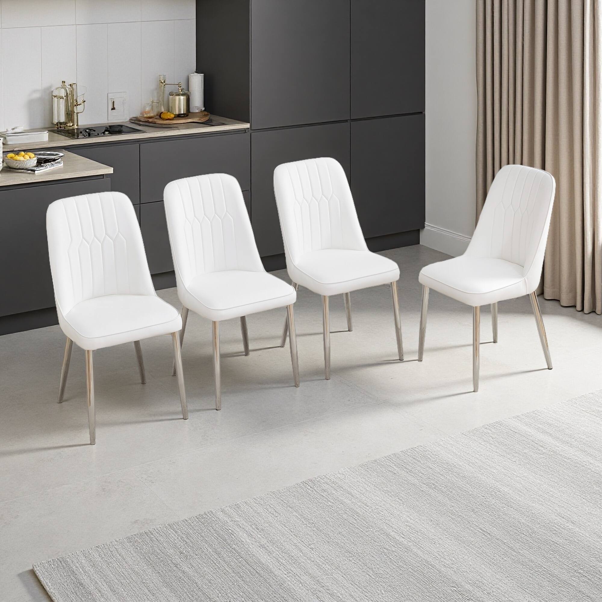 35"H Set of 4 PU Leather Dining Chair Set with Curved Backrest & Metal Legs -Upholstered Kitchen, Bedroom, and Office Chairs