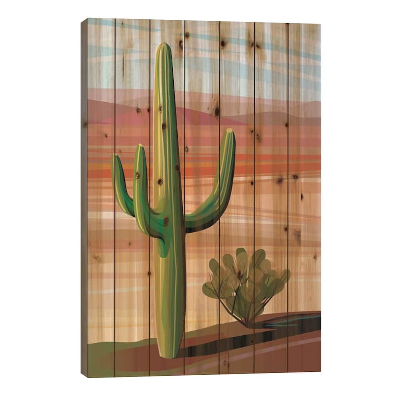Sonora Desert Saguaro Print On Wood by Charles Harker - Multi-Color - 40x26x1.5