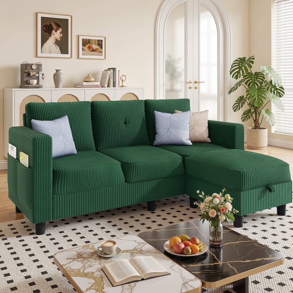 76'' Modern L-Shaped Sofa Couch with Movable Ottoman & Storage