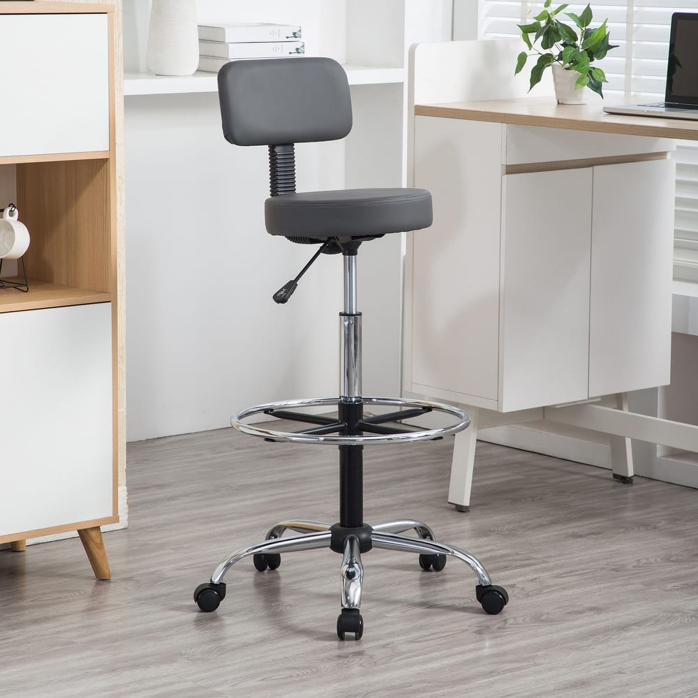 Comfortable Faux Leather Drafting Stool Chair with Adjustable Height Foot Rings - Ideal for Office Studio Craft Room