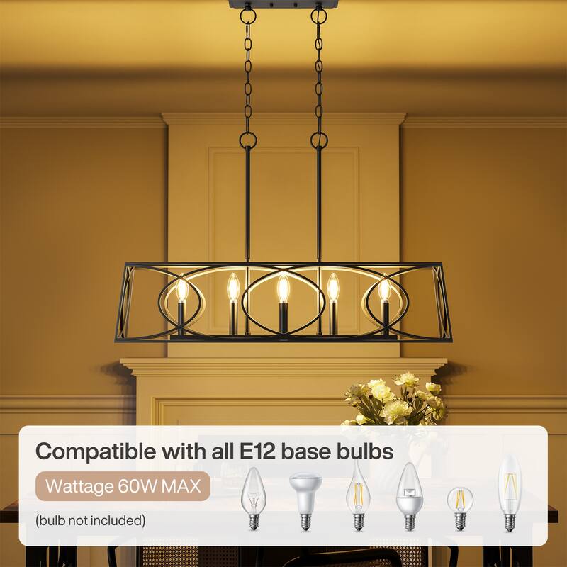 36''W Modern Linear Chandelier with Adjustable Height, Geometric Pendant Light