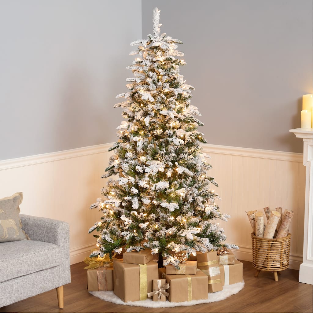 National Tree Company 6.5 ft. Snowy Everest Fir Medium Tree with Clear Lights - 6.5 Foot