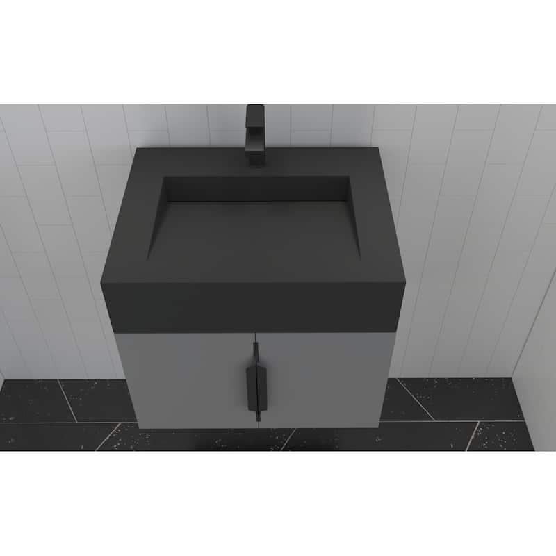 Nile 24-Inch Wall Mounted Bathroom Vanity Set w/ Black Top